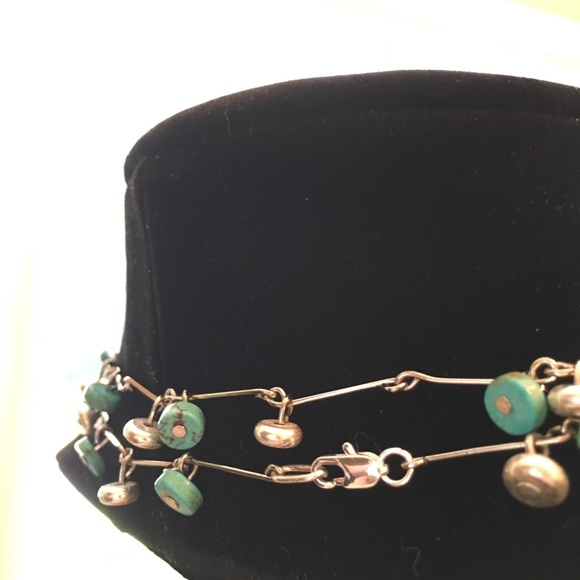 Hand made chain with hanging turquoise and silver - Picture 5 of 7